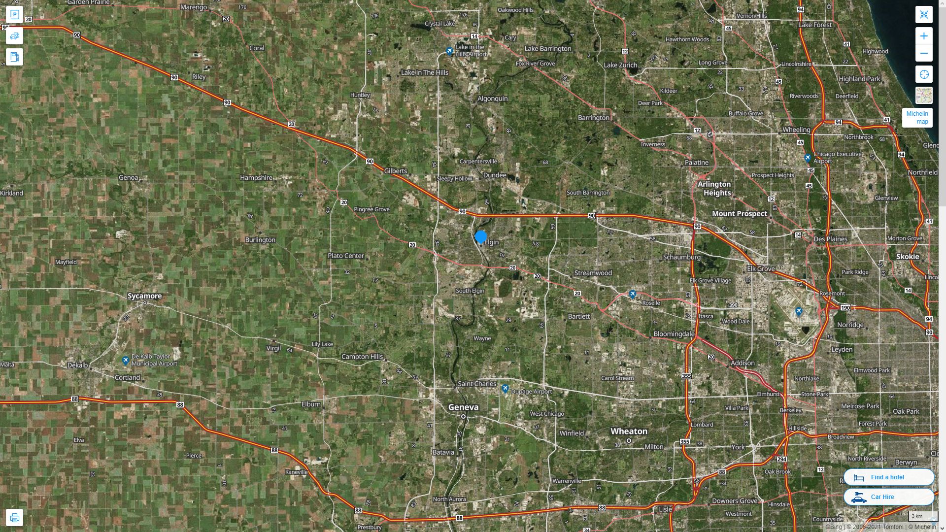 Elgin illinois Highway and Road Map with Satellite View